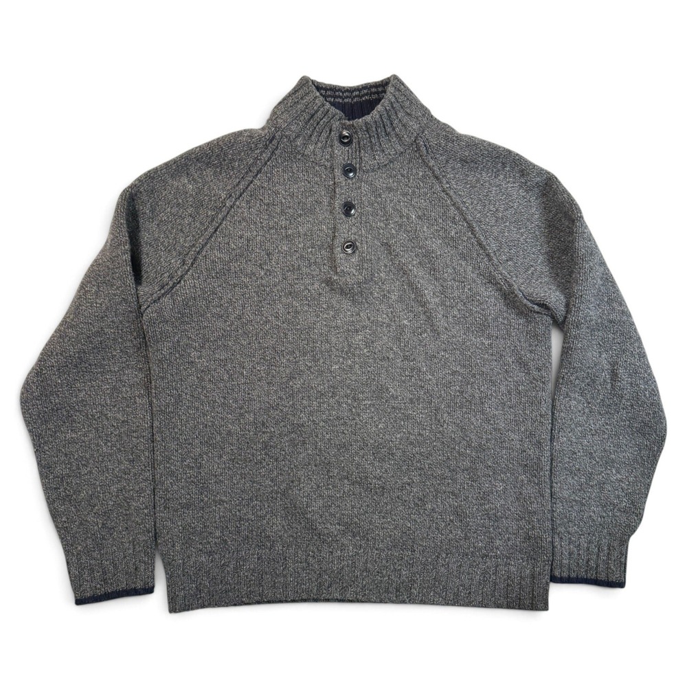 Brooks Brothers Red Fleece Mens Large Gray Marl 1/4 Button Mock Neck Sweater
